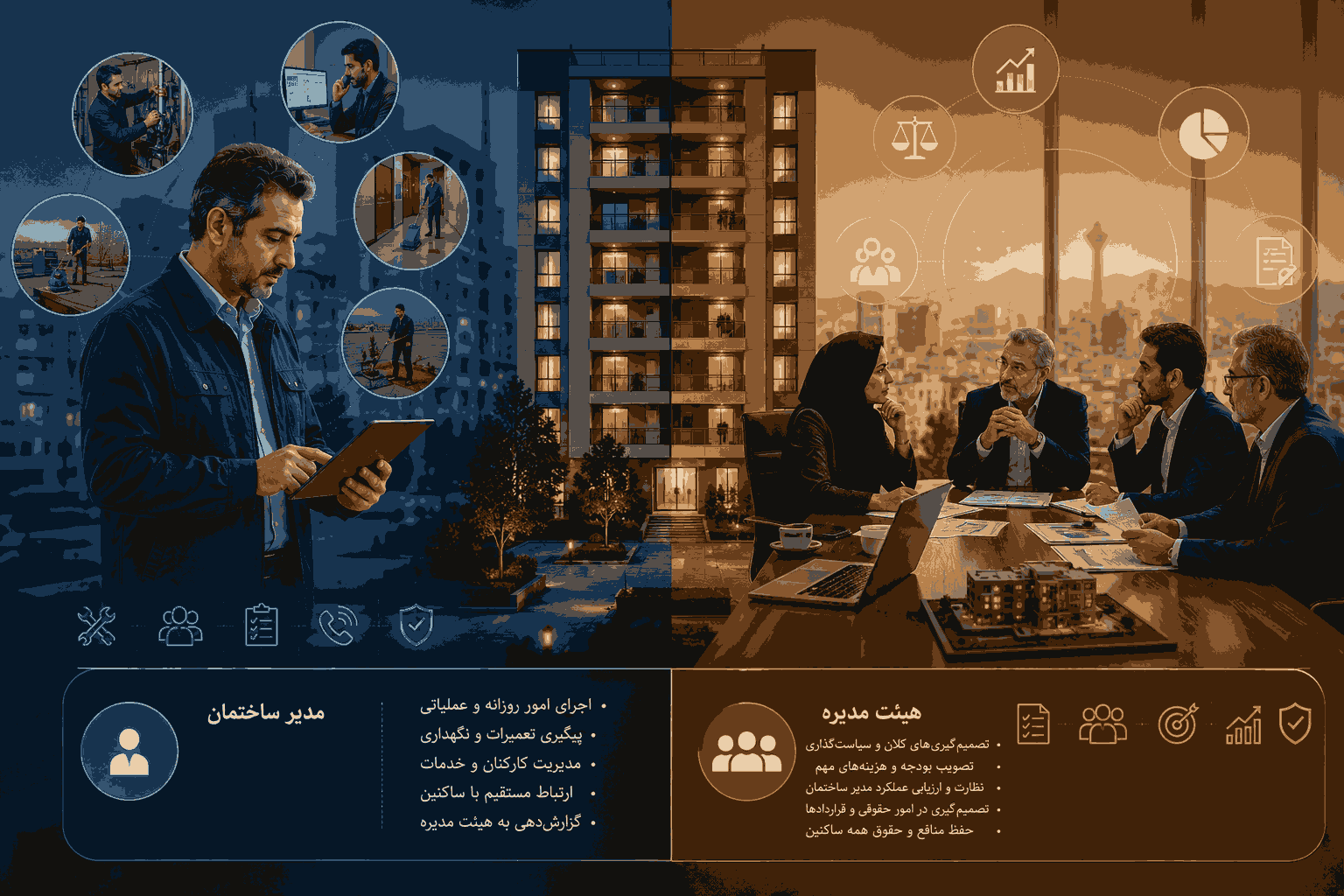 جلسه هیئت مدیره ساختمان برای تصمیم‌گیری درباره تعمیرات